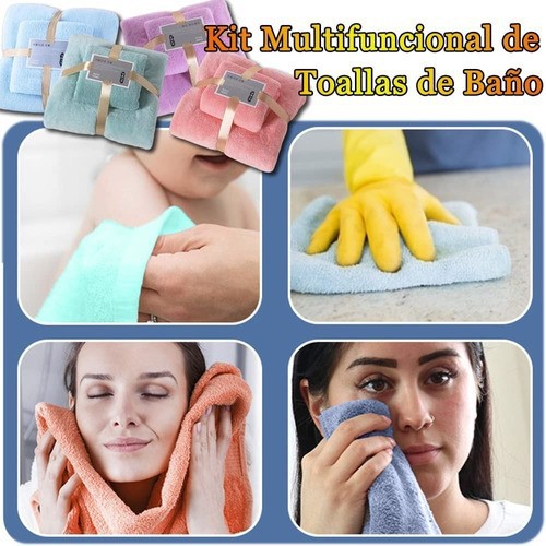"4 Pcs Juego Toalla Ba&ntilde;o,lana Coral Suave De Alta Densidad Cielo Azul y Rosa ". image number null