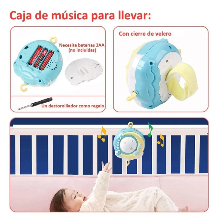 Sonaja M&oacute;vil Musical De Beb&eacute; Cuna Unisex Giratoria, Con Proyector image number null