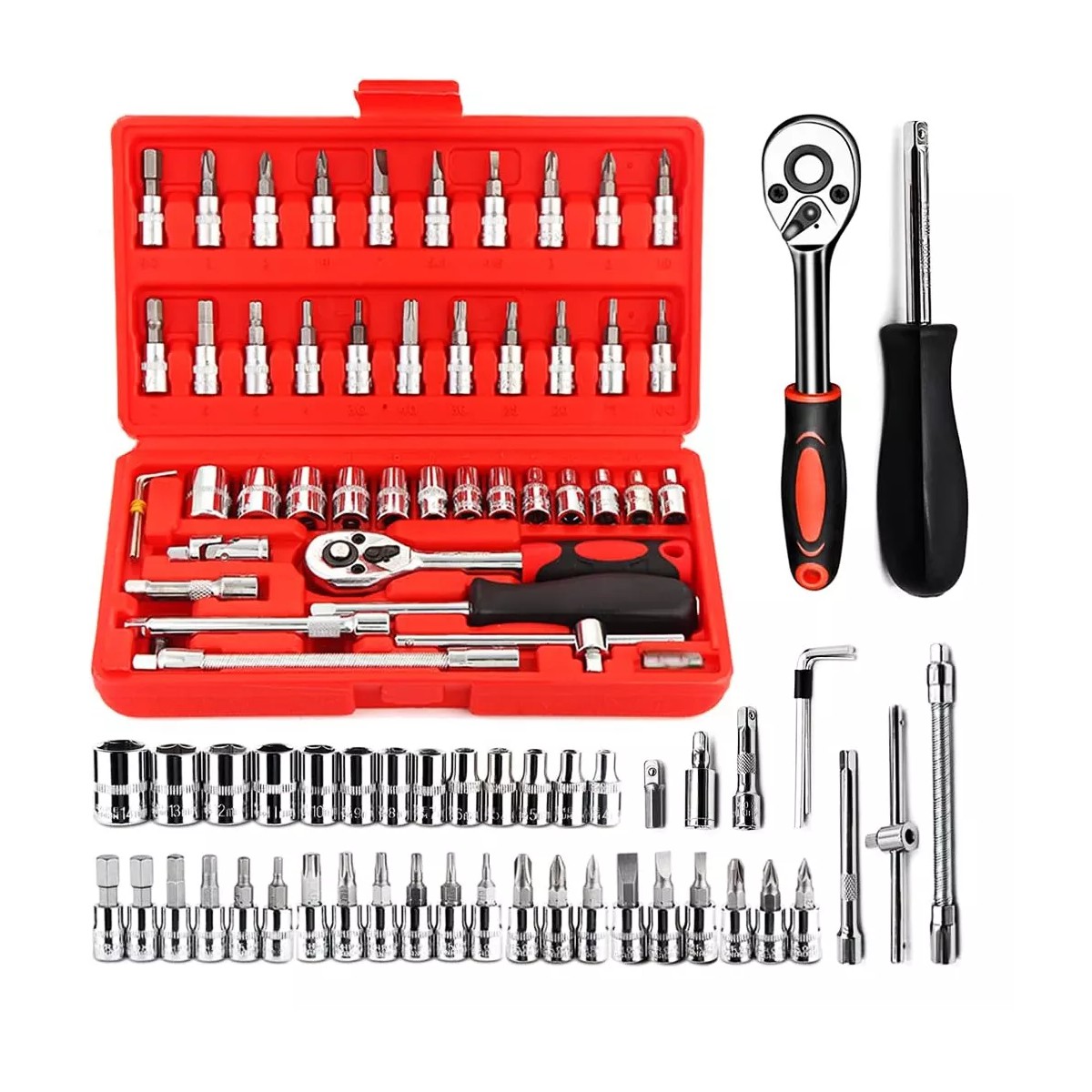 Kit De Herramientas Mecanica 46 Pz Con Desarmador Y Matraca. image number null