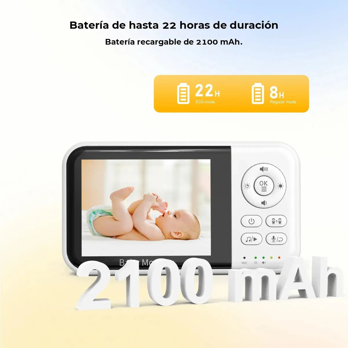 Monitor Para Beb&eacute; 3.2 Pulgadas Con C&aacute;mara Visi&oacute;n Audio Blanco image number null