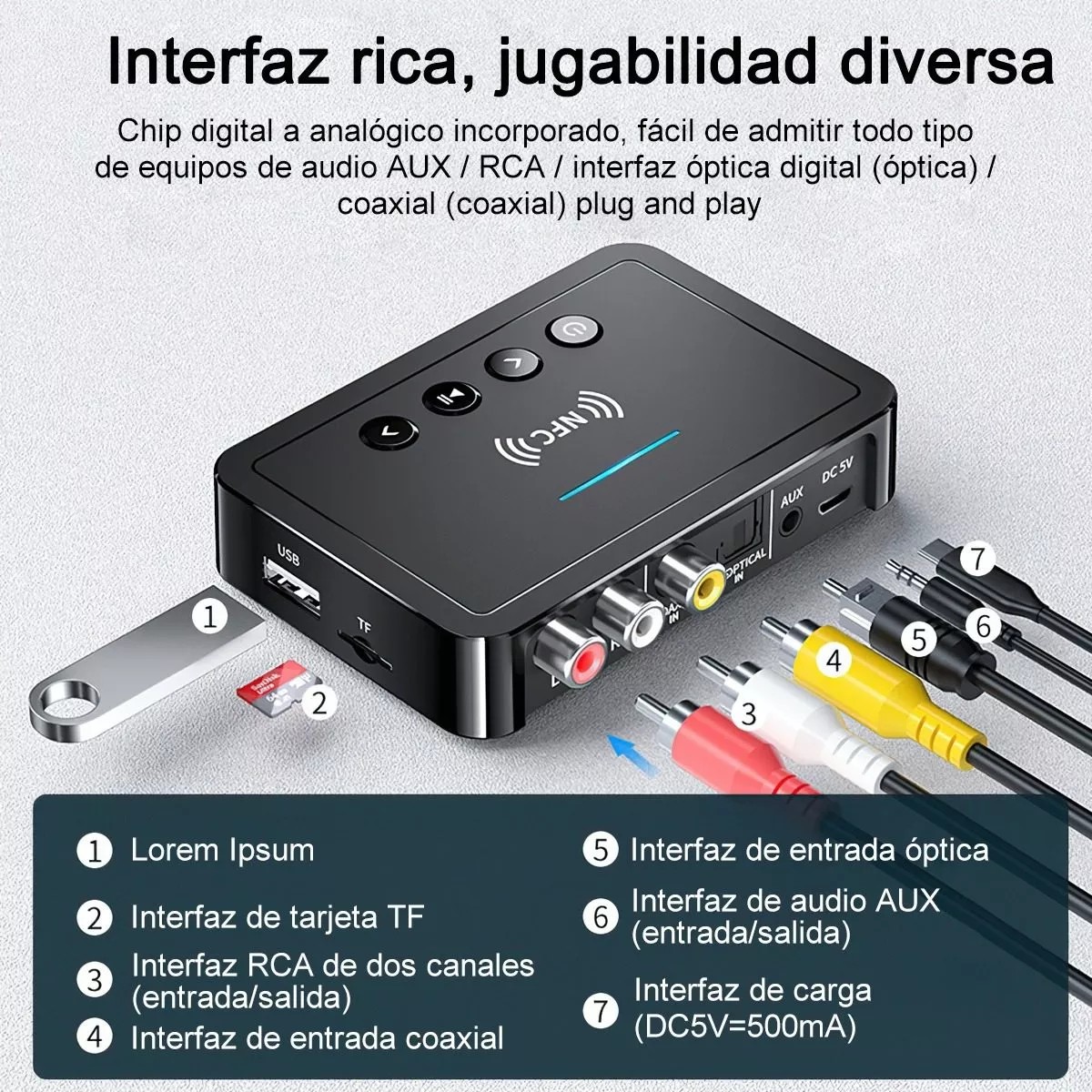 Bluetooth5.0 Transmisor/receptor Audio Est&eacute;reo image number null