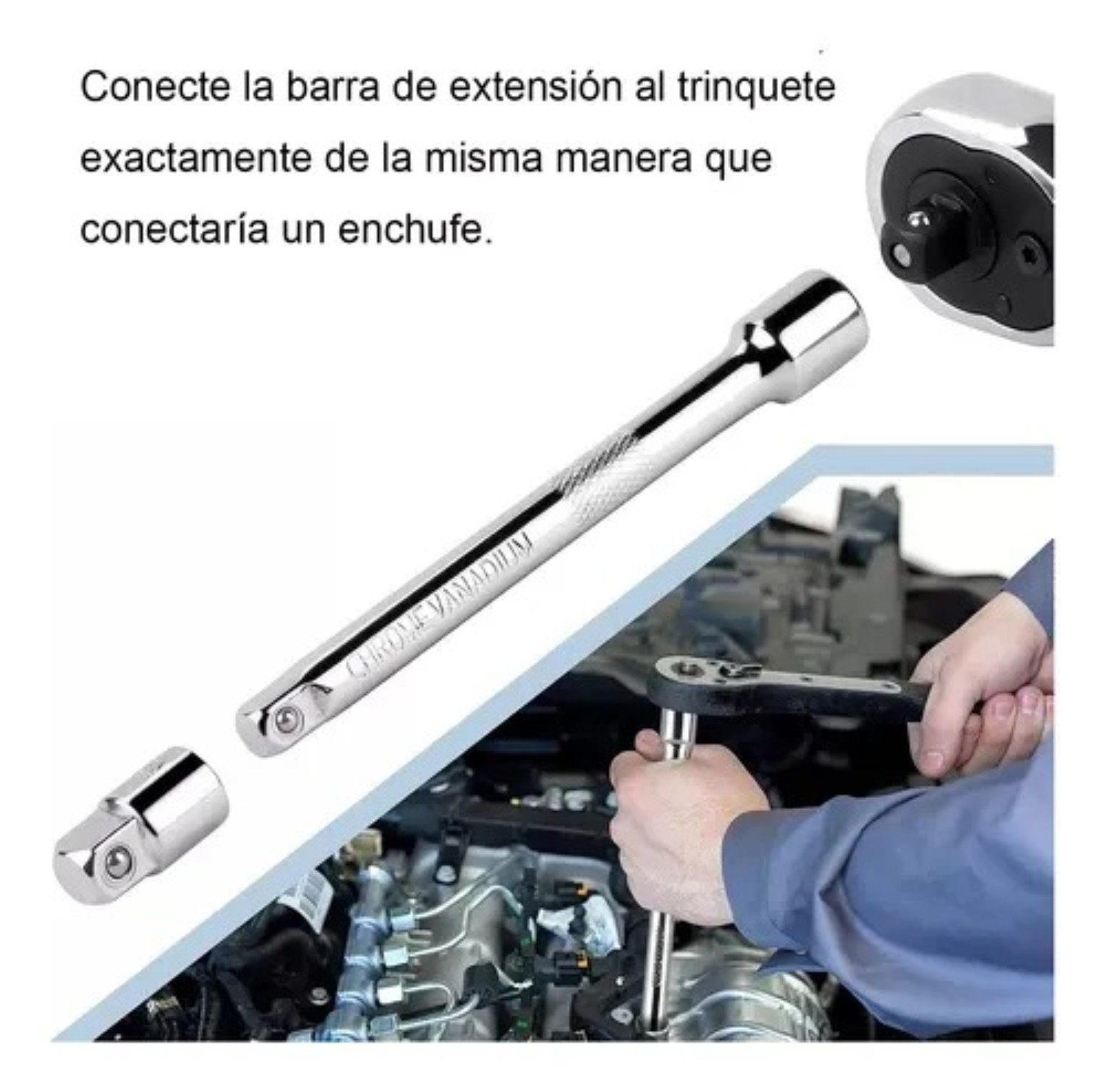 17 Pzs Llaves Tubo De 7 Varillas De Extensi&oacute;n Para Matraca Plata image number null
