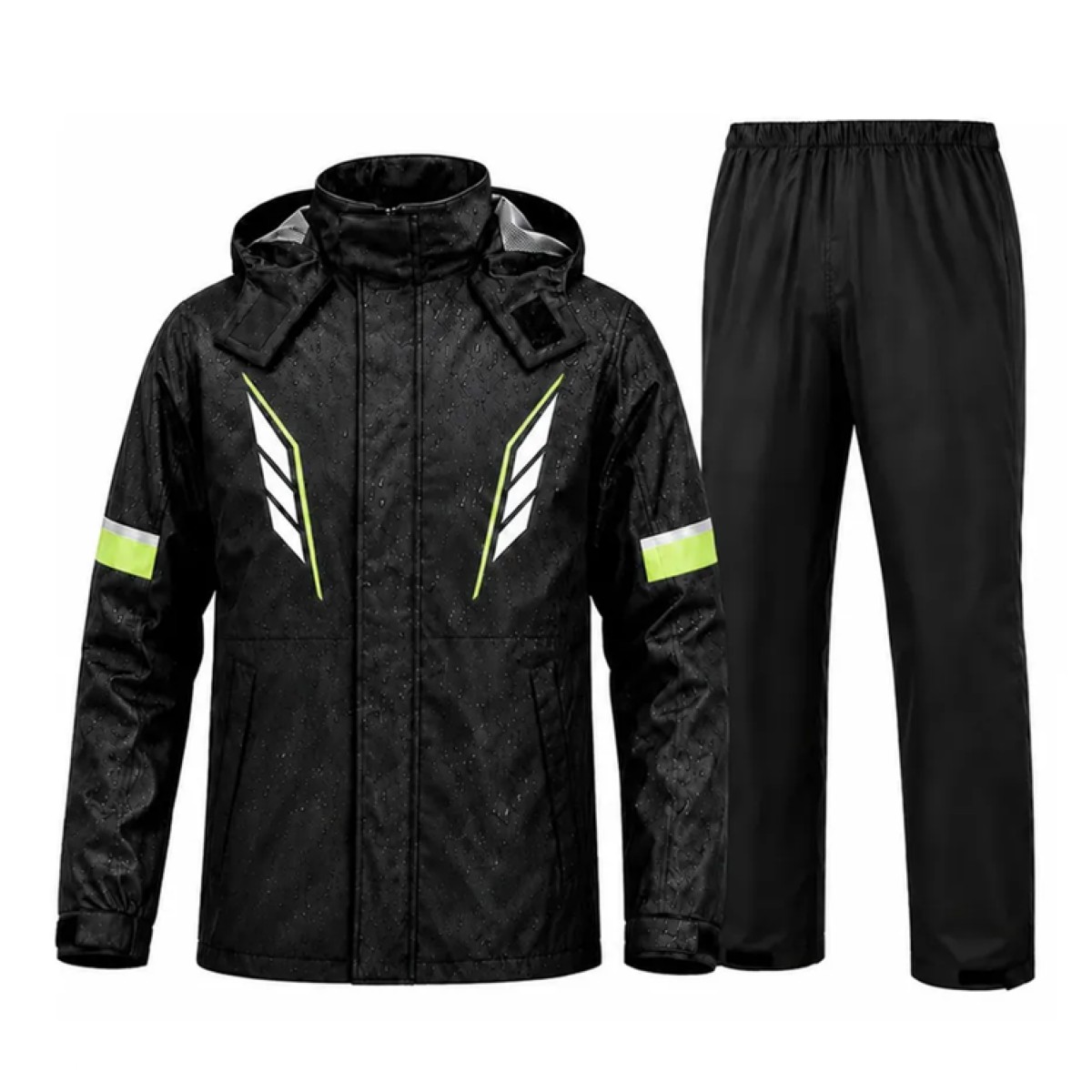 Impermeable Motociclista Reflejante Con Capucha Talla 3XL(90-110KG) Negro y Verde image number null