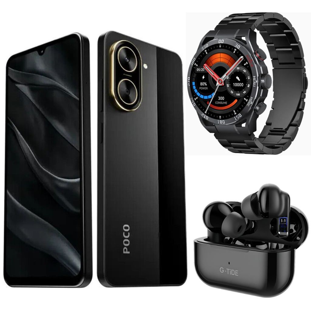 Smartphone XIAOMI POCO C71 4/128 GB Negro con Smartwatch FILWANS GTR Negro y Audifonos G-Tide L22 Negro image number null