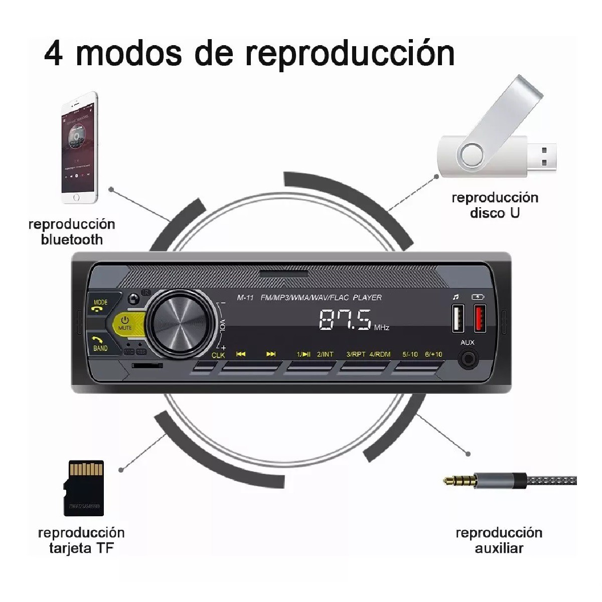 Auto Estereo Coche Reproductor Mp3 Radio Con Bt Aux Usb Sd image number null