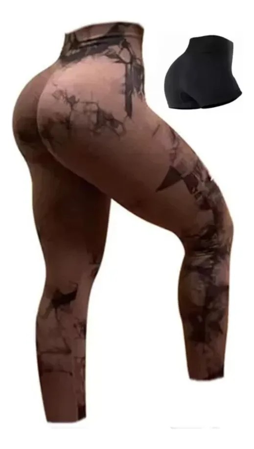 2pzs Leggins Deportivos Gym Licra Mujer Tie-dye Push Up Yoga TALLA GRANDE image number null