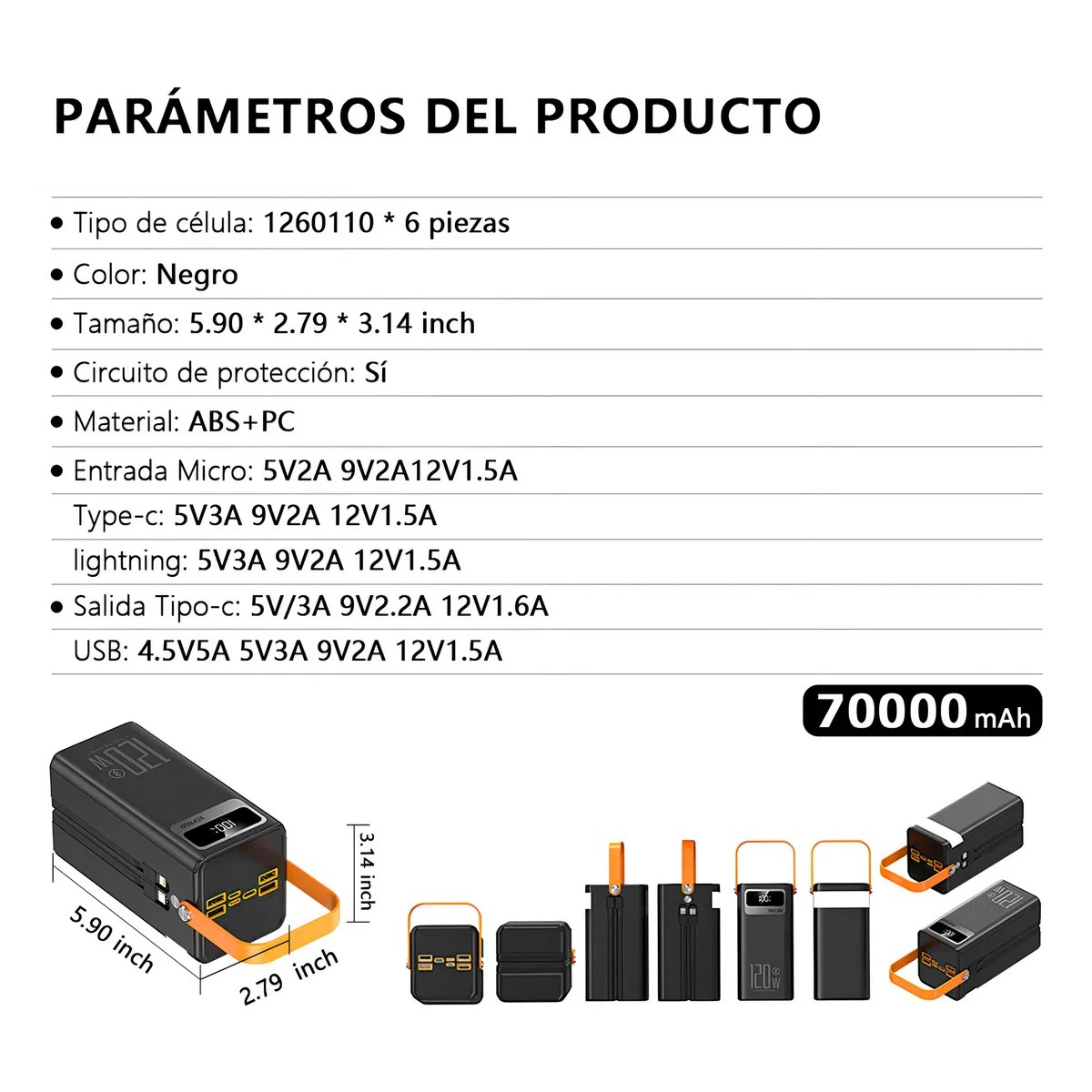 Cargador de bater&iacute;a Power Bank con 4 salidas USB e indicador LED image number null