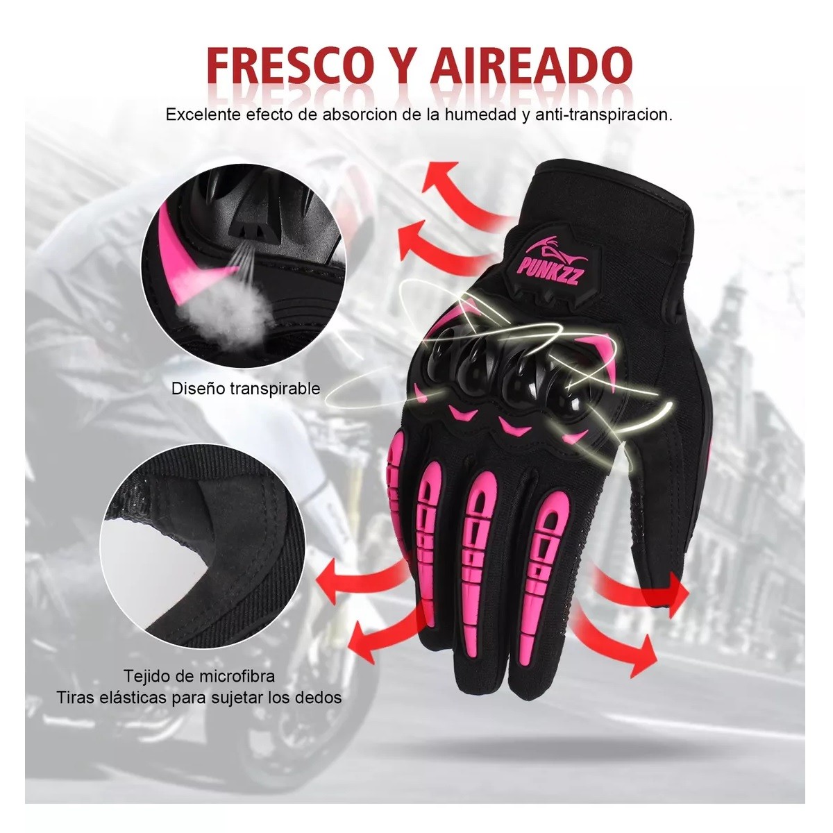 Guantes Proteccion Pantalla T&aacute;ctil De Dedo Para Motocicleta Rosa Talla XXL. image number null