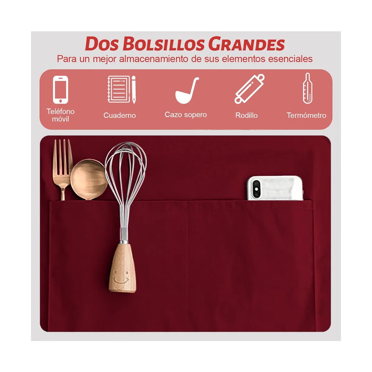 12 Pzs Mandil Delantal Para Chef Meseros Barber&iacute;a Pintores Rojo image number null
