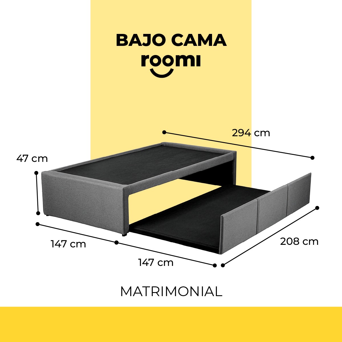 Cama Doble Roomi Matrimonial - Matrimonial + 2 Colchones Smile, Color Gris image number null