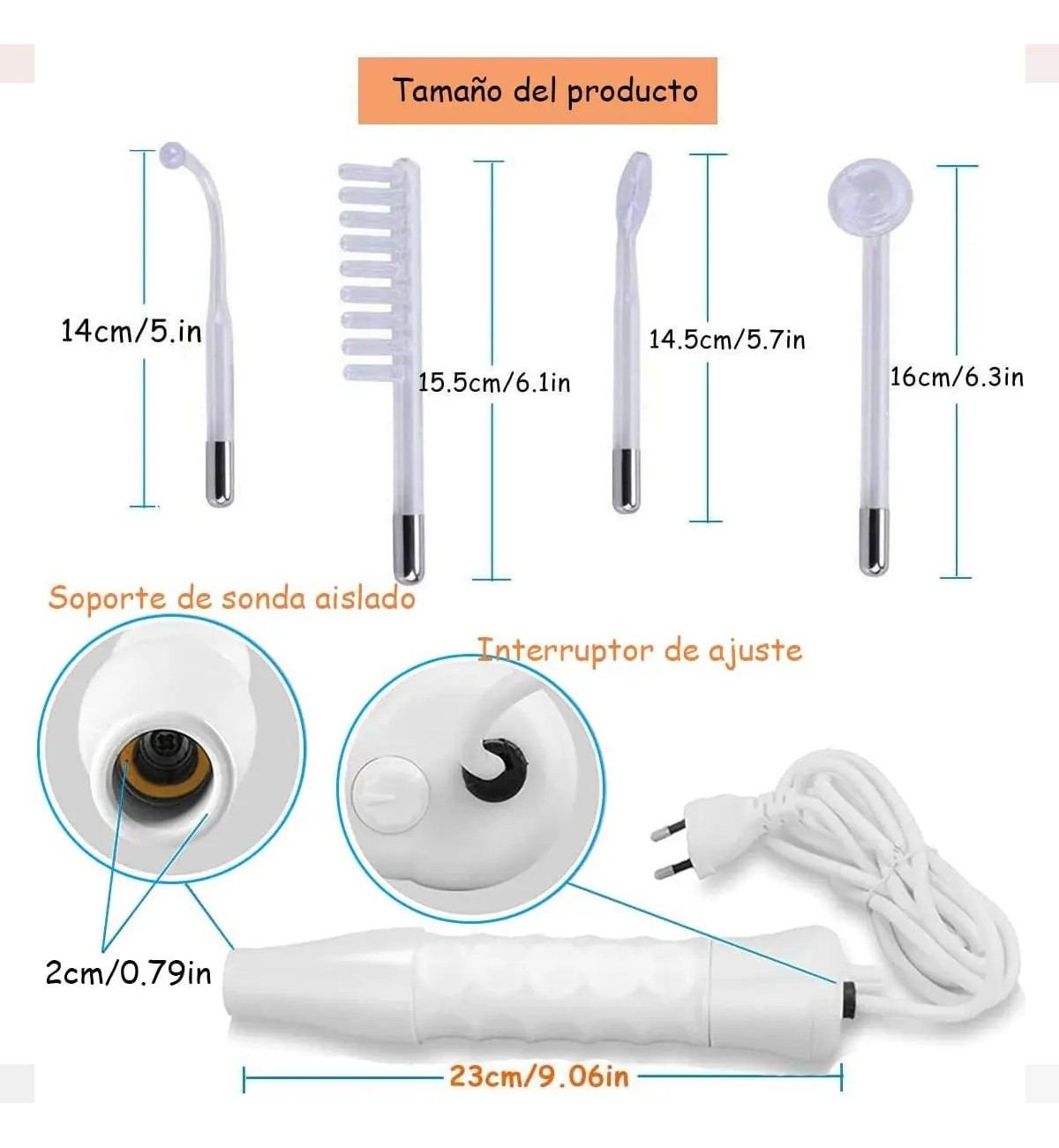 M&aacute;quina Terapia Facial Alta Frecuencia Port&aacute;til 4 Electrodos Vidrio blanco image number null