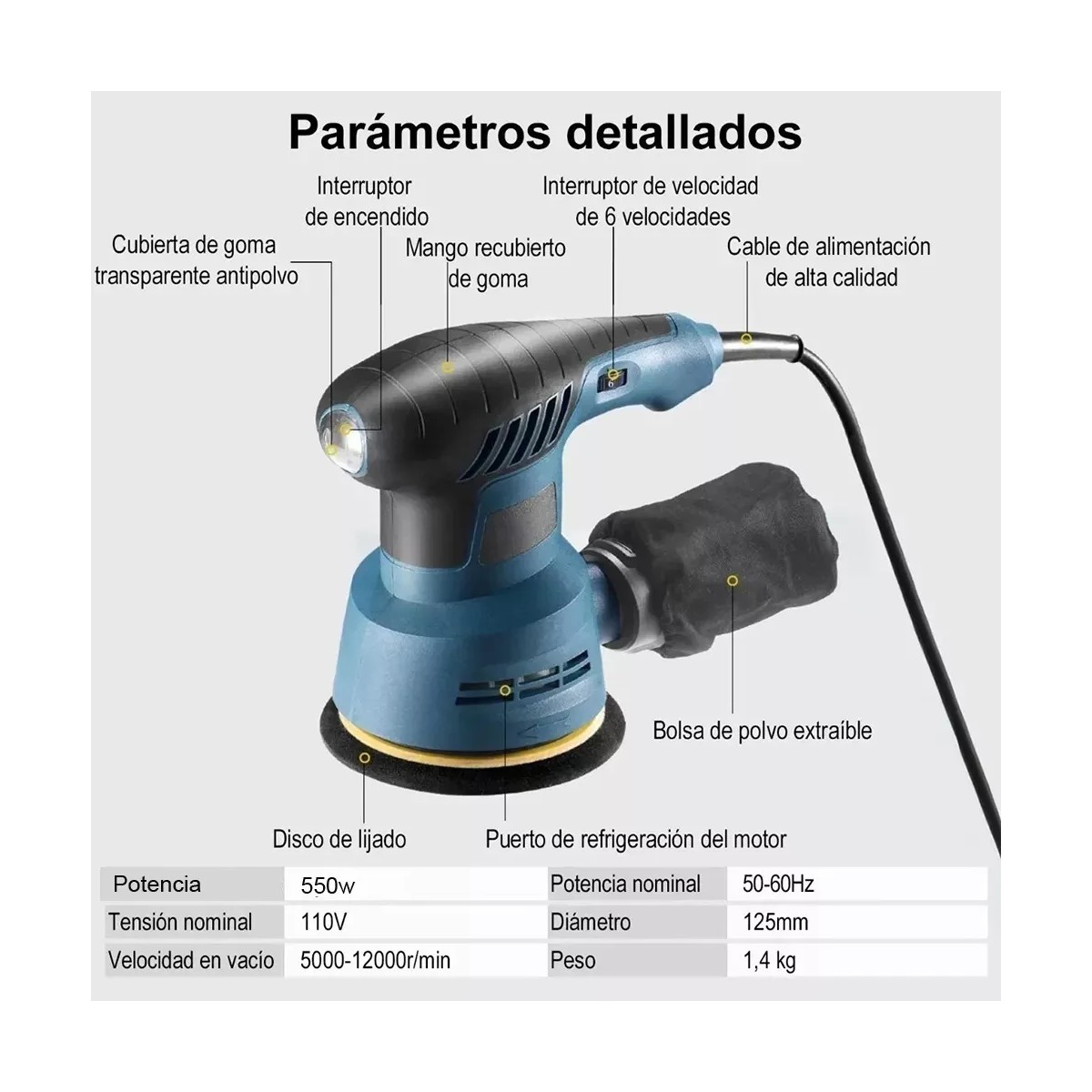 Lijadora de disco GMLQ HTS-9-2507 azul marino 300W 110V-220V . image number null