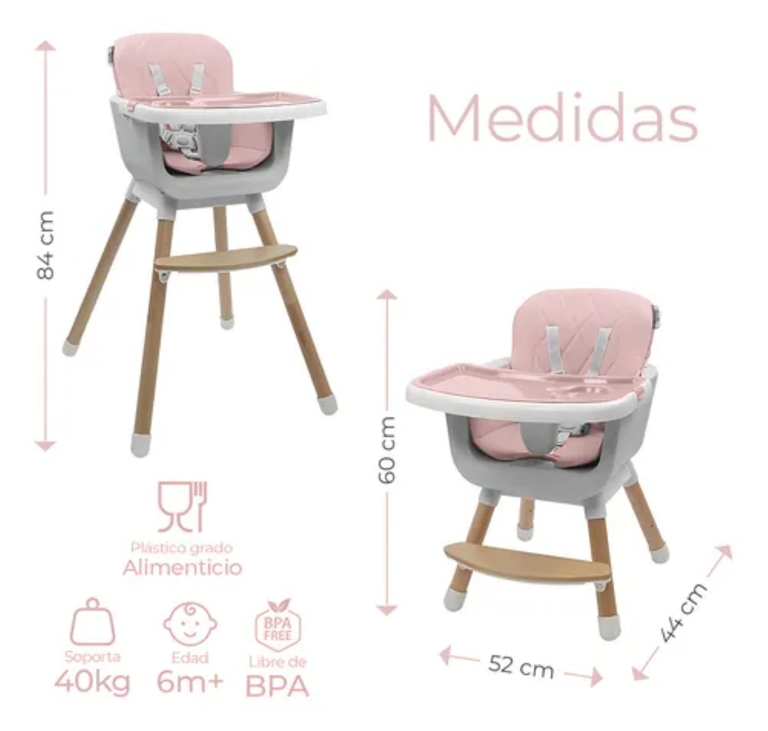 Silla alta para beb&eacute; periquera 4 en 1 Rosa image number null