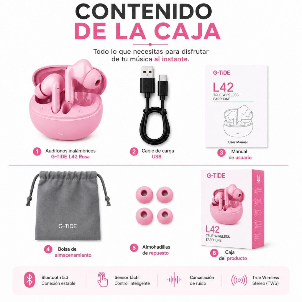 SMARTWATCH FUTUREM DW01 (DORADO) + AUDIFONOS G-TIDE L42 (ROSA) image number null