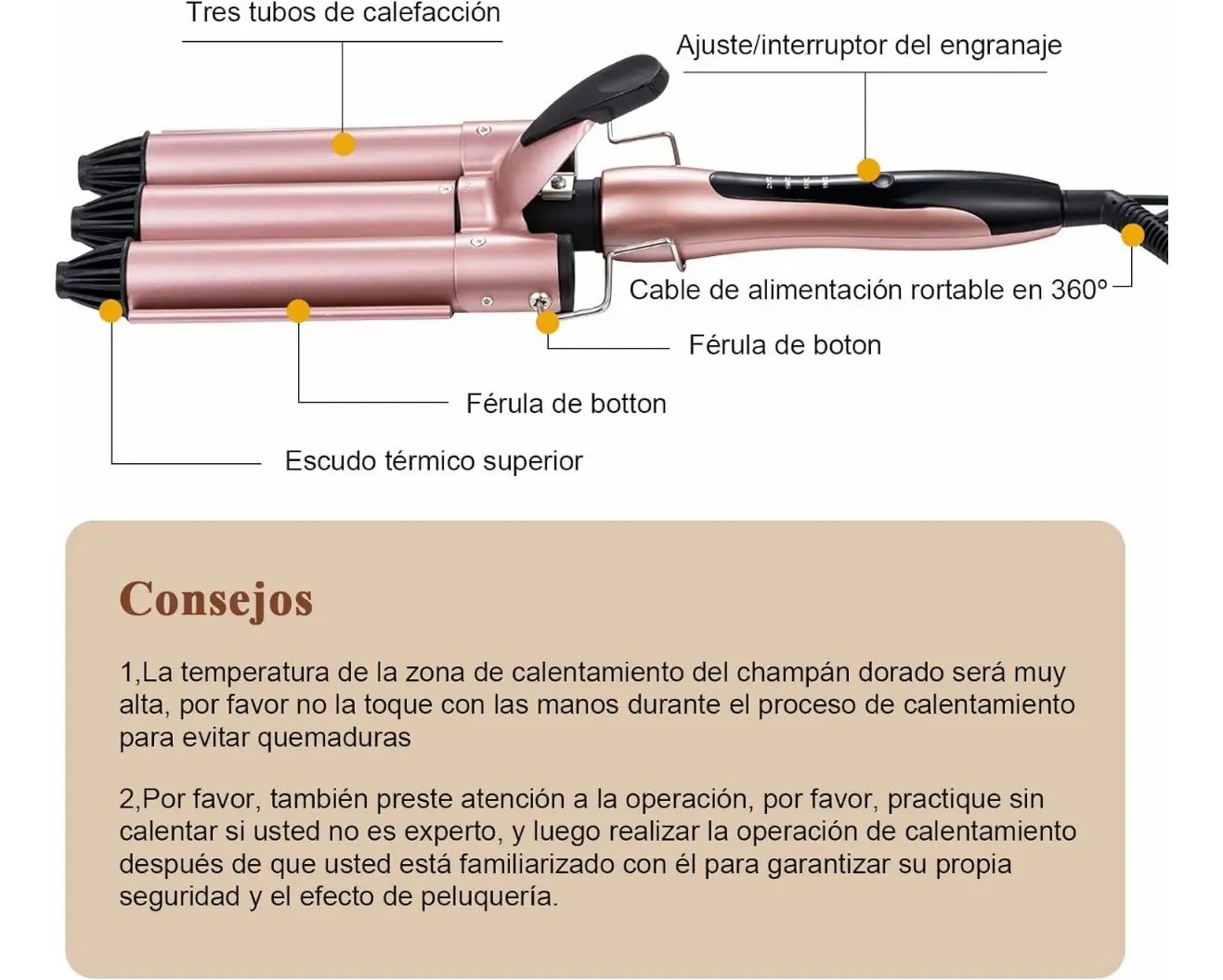 "Tenaza Rizadora Cabello Para Ondas, Temperatura Ajustable rosa " image number null