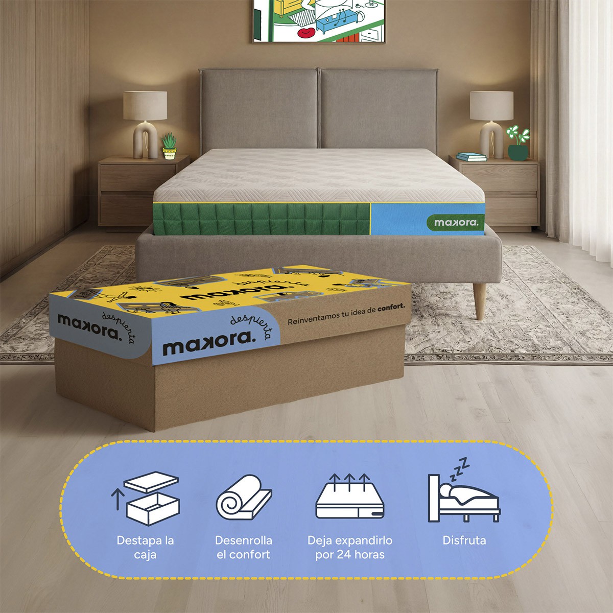 Colch&oacute;n Individual Makora Elara Hibrido Memory Foam Ergon&oacute;mico image number null