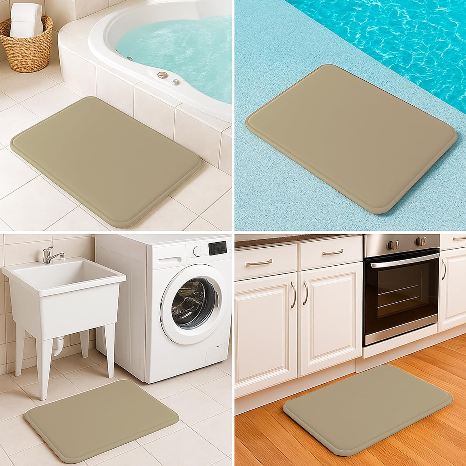 Tapete de Ba&ntilde;o Antiderrapante Memory Foam de Terciopelo Beige Bluelander image number null