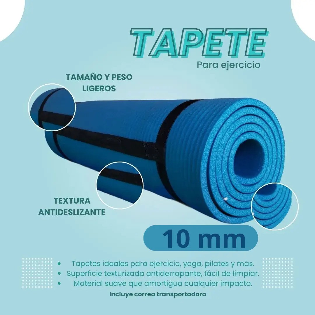 Tapete Yoga Pilates Fitness Ejercicio Port&aacute;til 10mm Grosor AZUL image number null