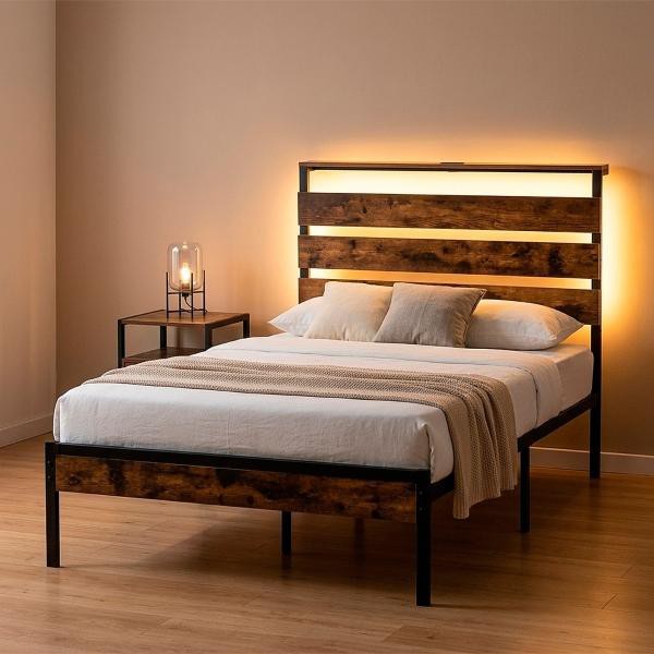 Base Cama Individual Reforzada 300kg Moderna Luz Led Usb C Negro Houzer image number null