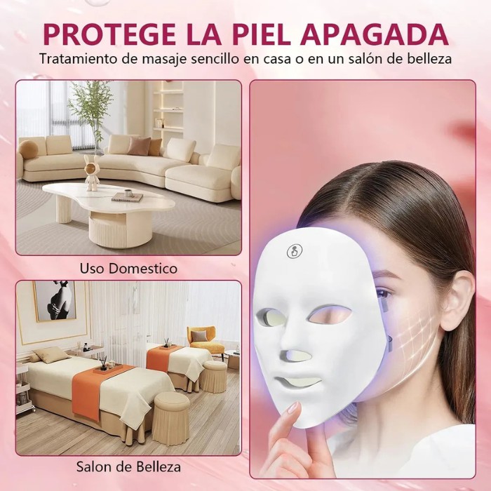 Mascarilla Facial LED de Skin Care Recargable para Cuello y Cara, M&aacute;scara de belleza de terapia de fotones LED 7 colores image number null