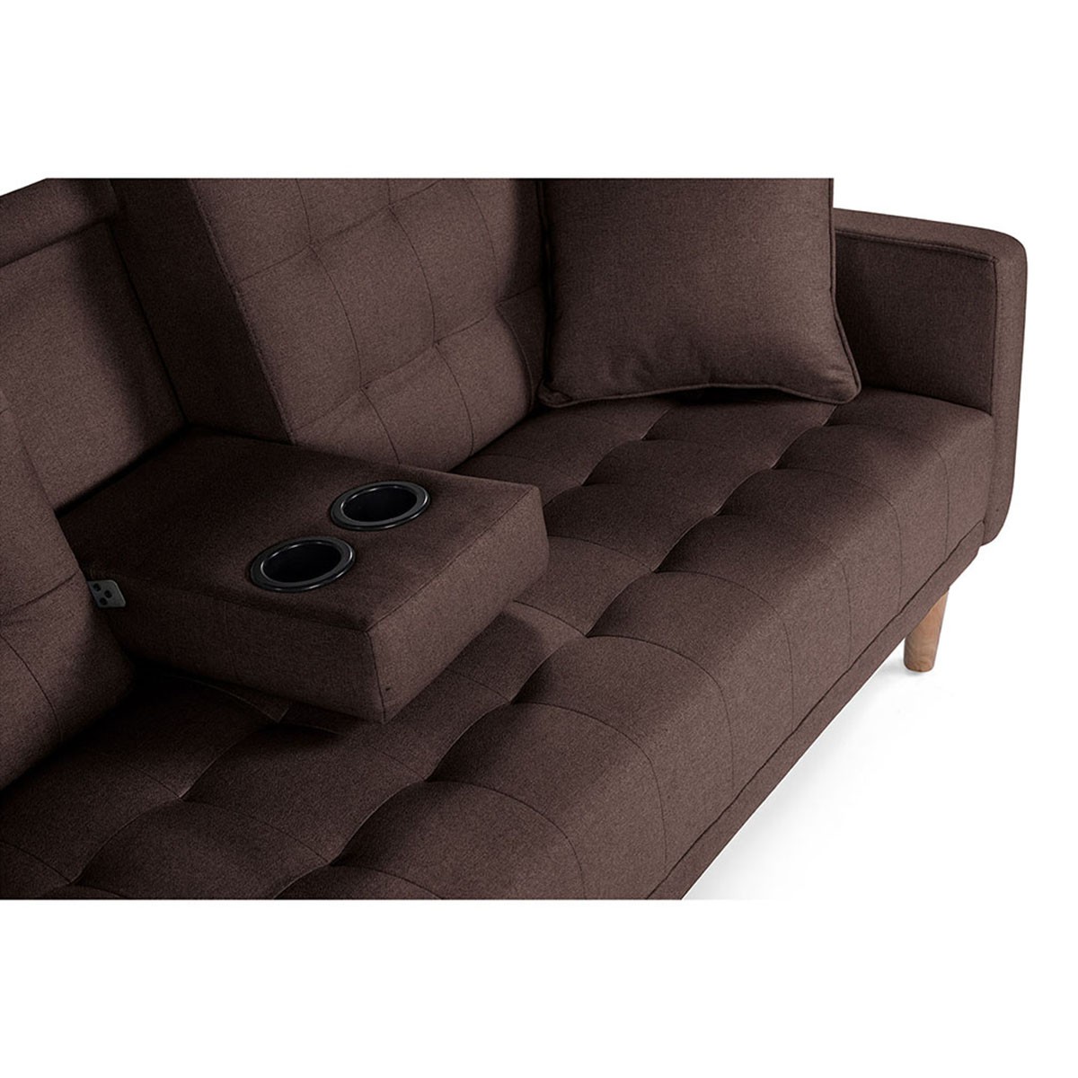 Sof&aacute; Cama Makora Tammy Caf&eacute; Lino De 3 Plazas Con Portavasos image number null