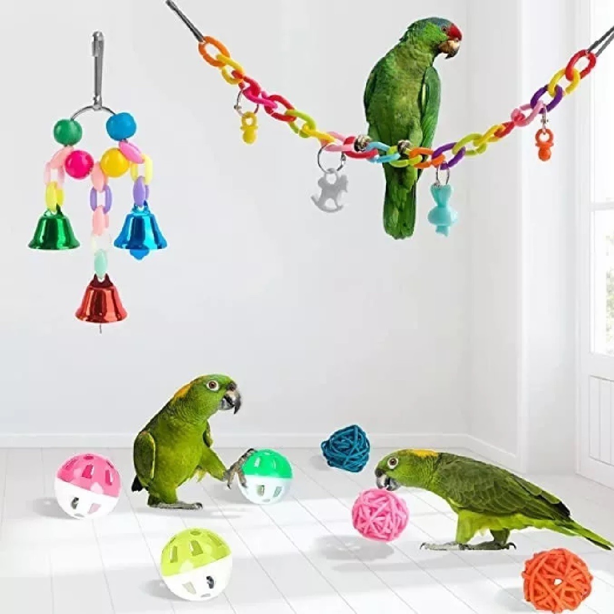 Kit Juego De Juguete De Loro P&aacute;jaro De 13 Piezas Con Campanas image number null