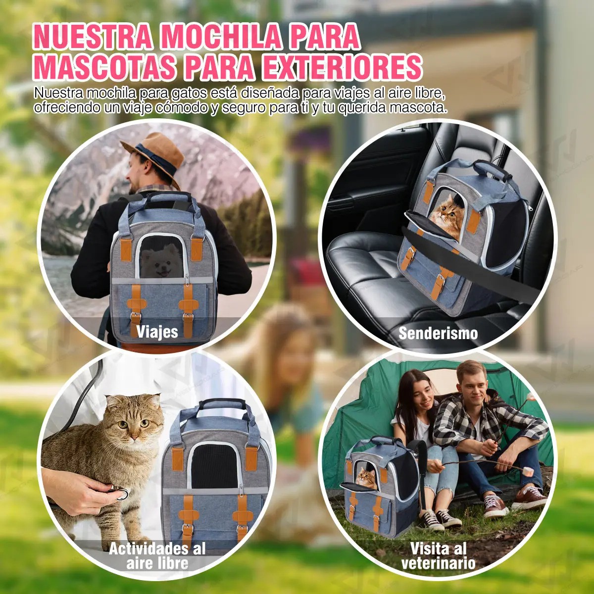 Transportadora Mochila Para Perro AZUL GRIS image number null