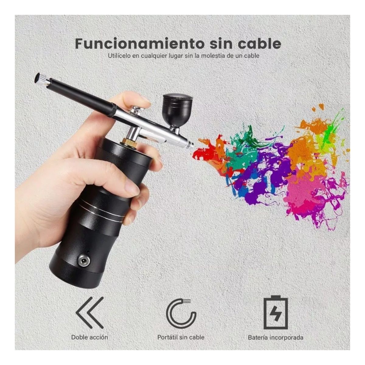 Kit De Aer&oacute;grafo Multiuso Con Compresor Inal&aacute;mbrico Negro image number null