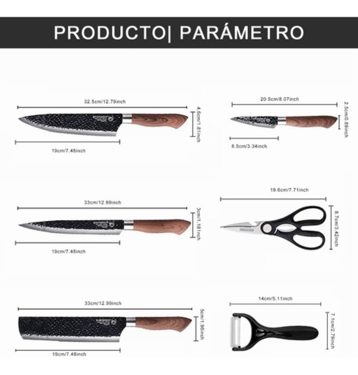 Cuchillos De Cocina De Acero Inoxidable Y Peladorjuego De 6 pzs Plata/ Marron image number null