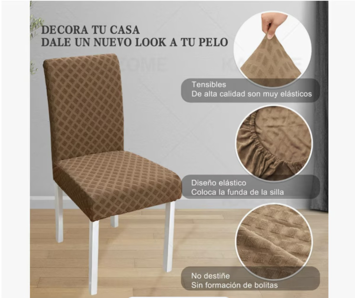 Fundas Elasticas para Silla de Comedor Modelo Marr&oacute;n 6 piezas image number null