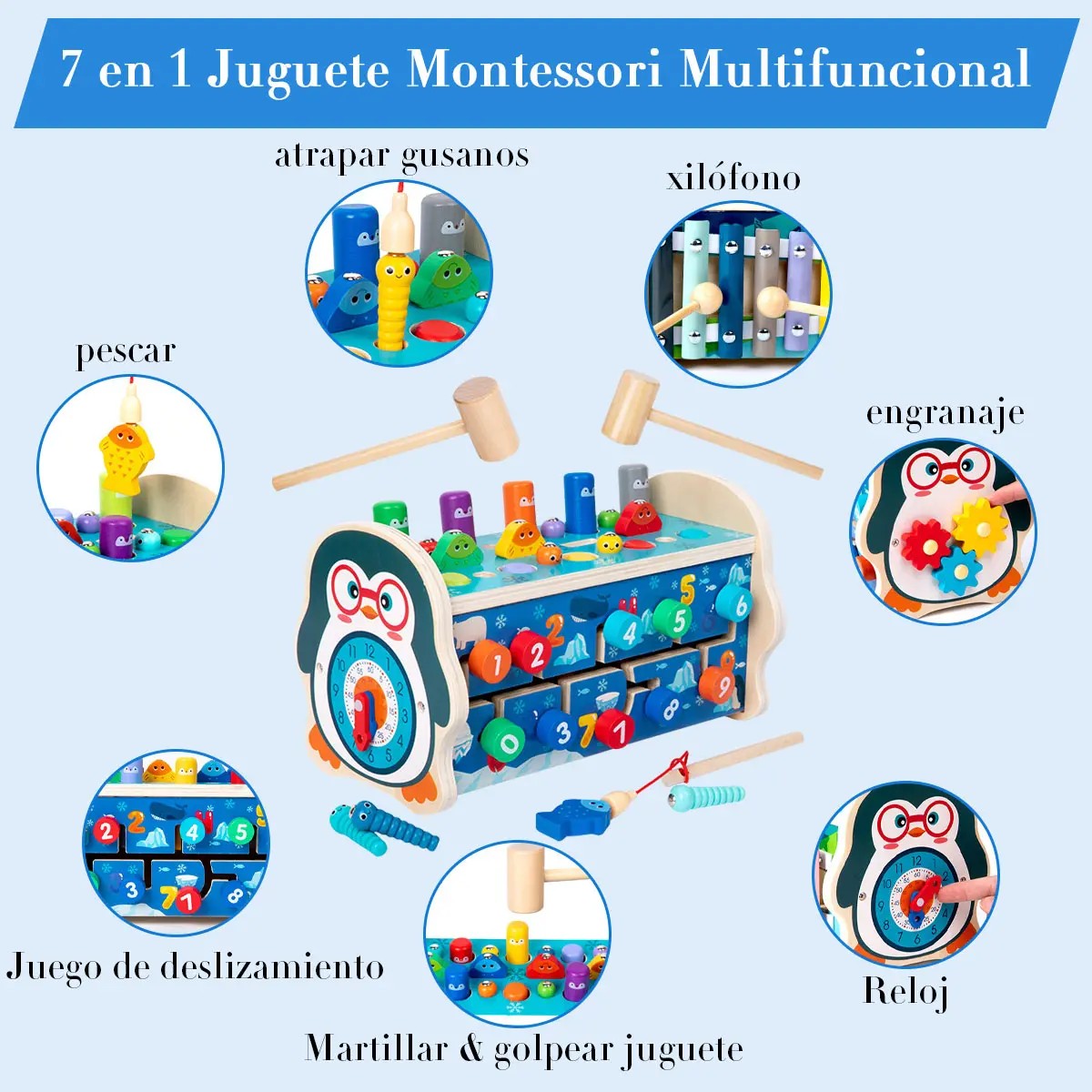 Juguete Did&aacute;ctico Con M&uacute;sica Y Martillo Ni&ntilde;o 7en1 image number null