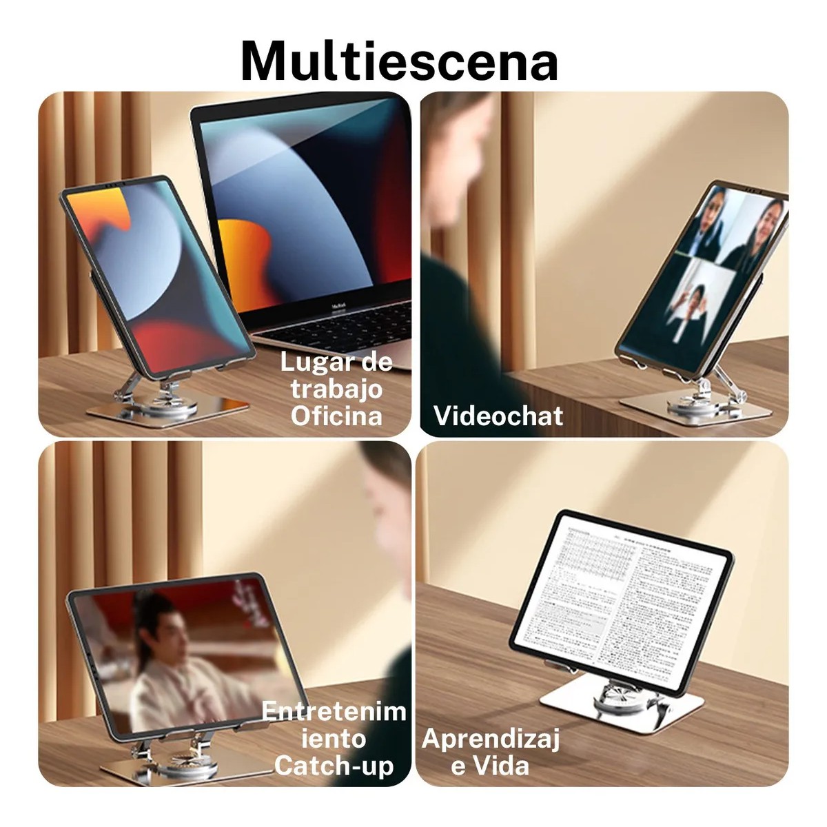 Soporte Base Metal Ajustable Plegable Tel&eacute;fono Tablet Color Negro image number null