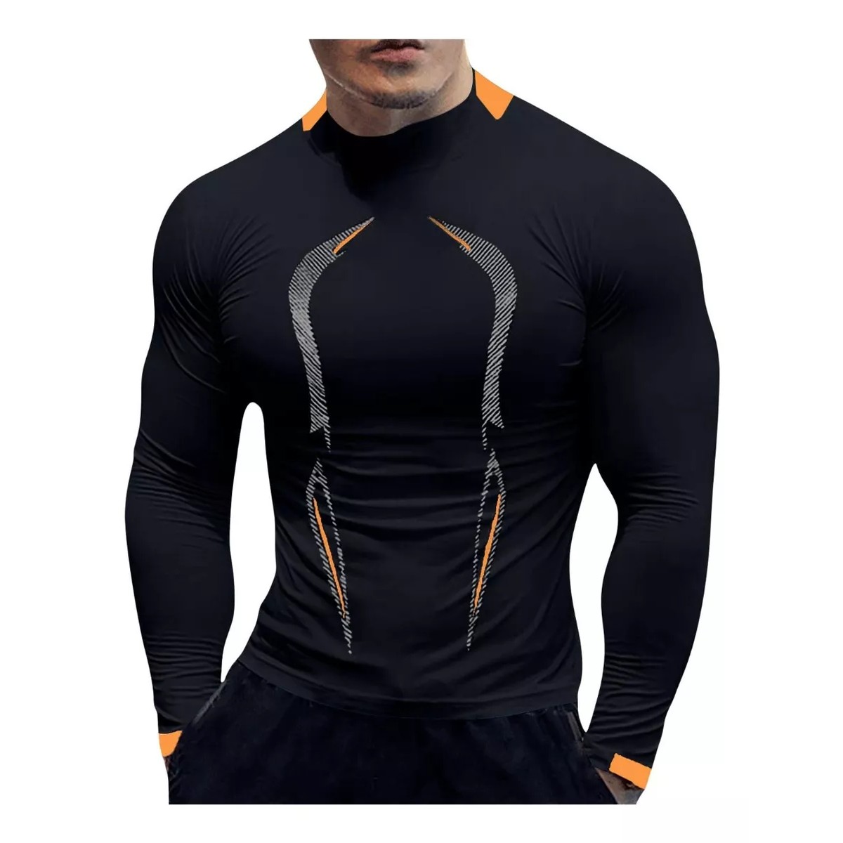 Playera Licra Deportiva Correr Compresi&oacute;n Manga Larga Gym Negro M image number null