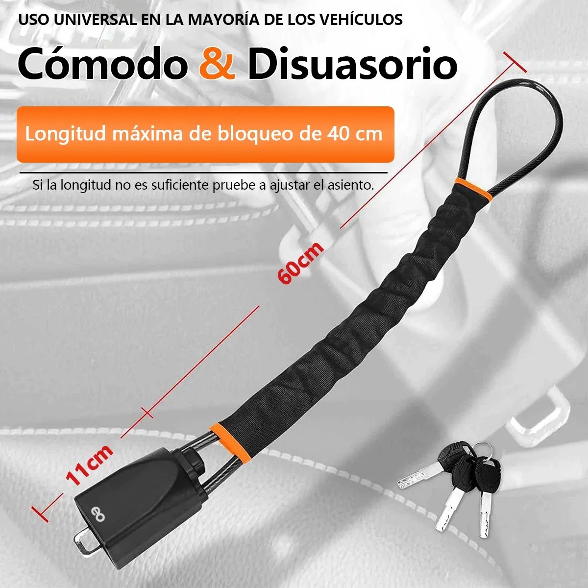 Bloqueo De Seguridad Antirrobo Del Volante Del Coche Negro image number null