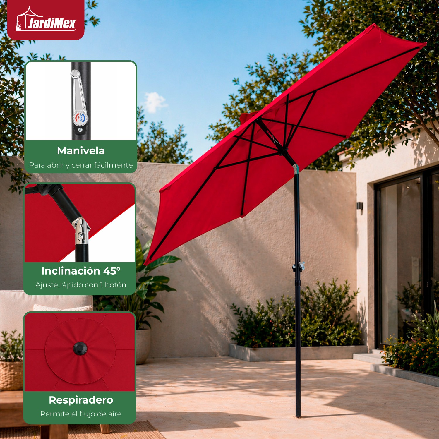 Sombrilla Jardin Playa Sol Angulo 2,70 m Diametro Exterior Roja image number null