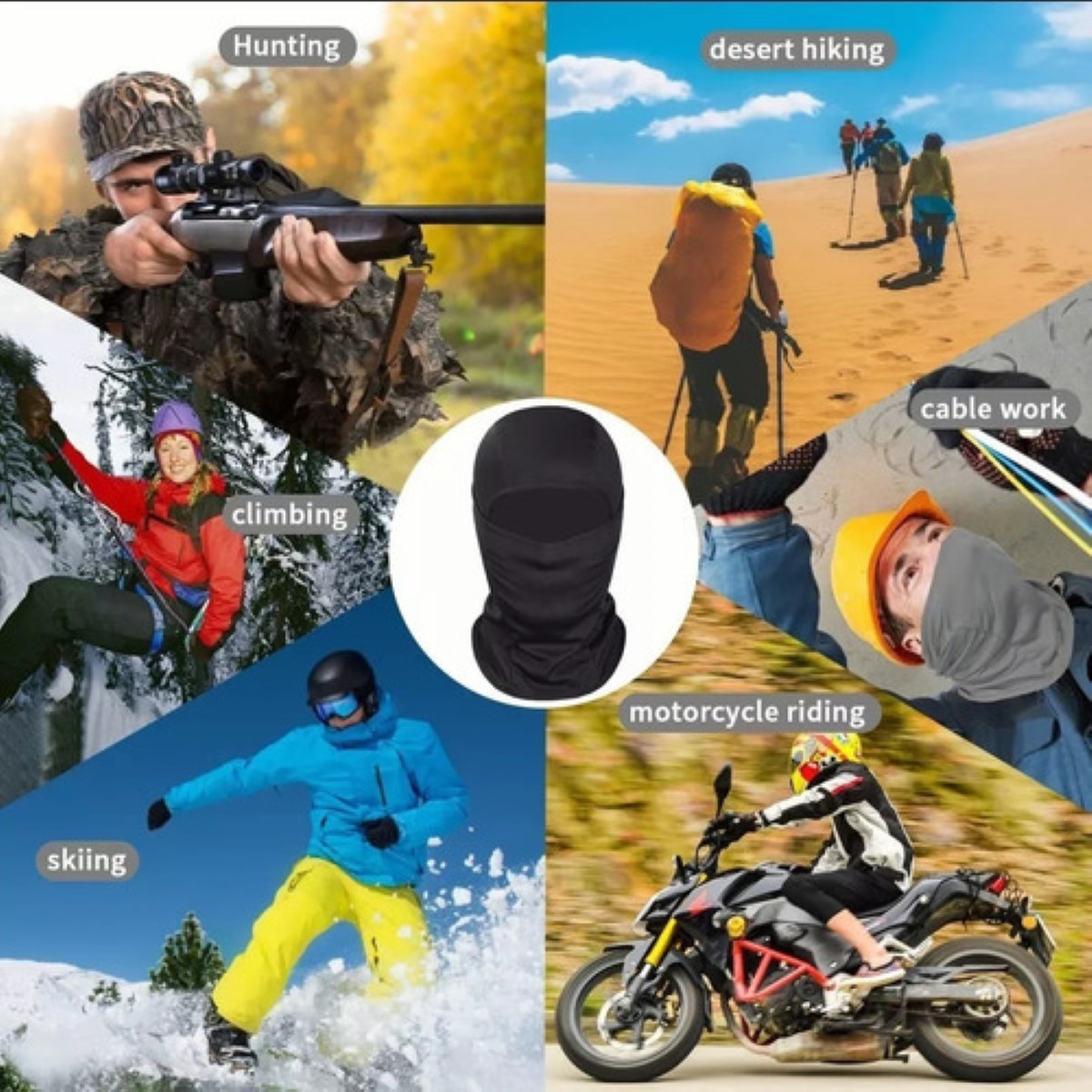 "3 Pcs Balaclava Pasamonta&ntilde;as Militar T&aacute;ctico Bandana Moto Azul Negro y Gris ". image number null