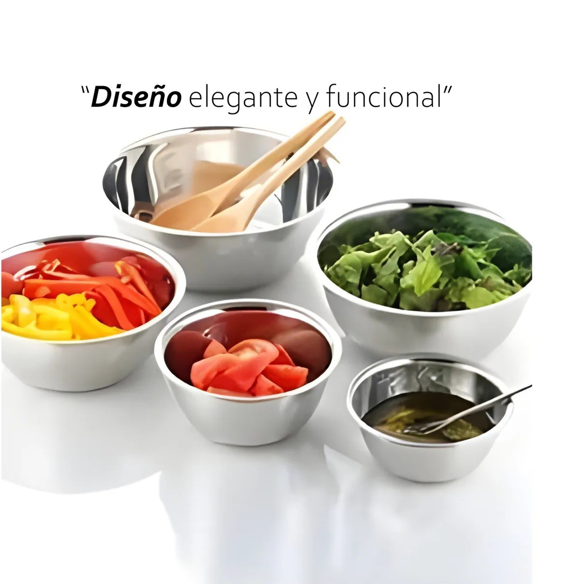 5 Pzas Bowl/tazones Ensaladera Comida Acero Inoxidable Color Plateado image number null