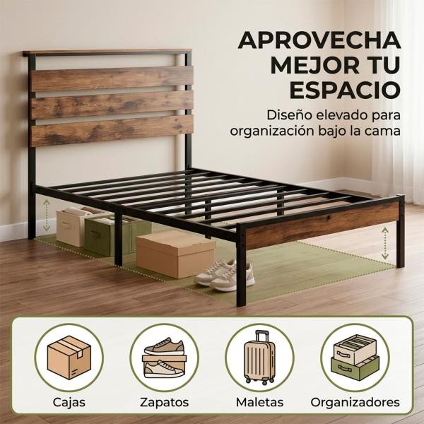 Base Cama Individual Reforzada 300kg Moderna Luz Led Usb C Negro Houzer image number null