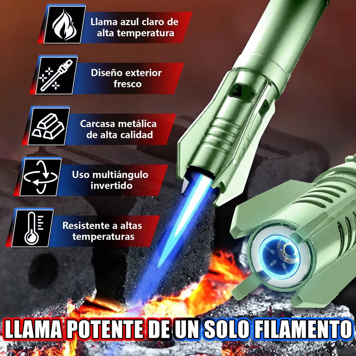 Encendedor Rellenable A Prueba Viento Multiusos De Cocina Verde-gris image number null