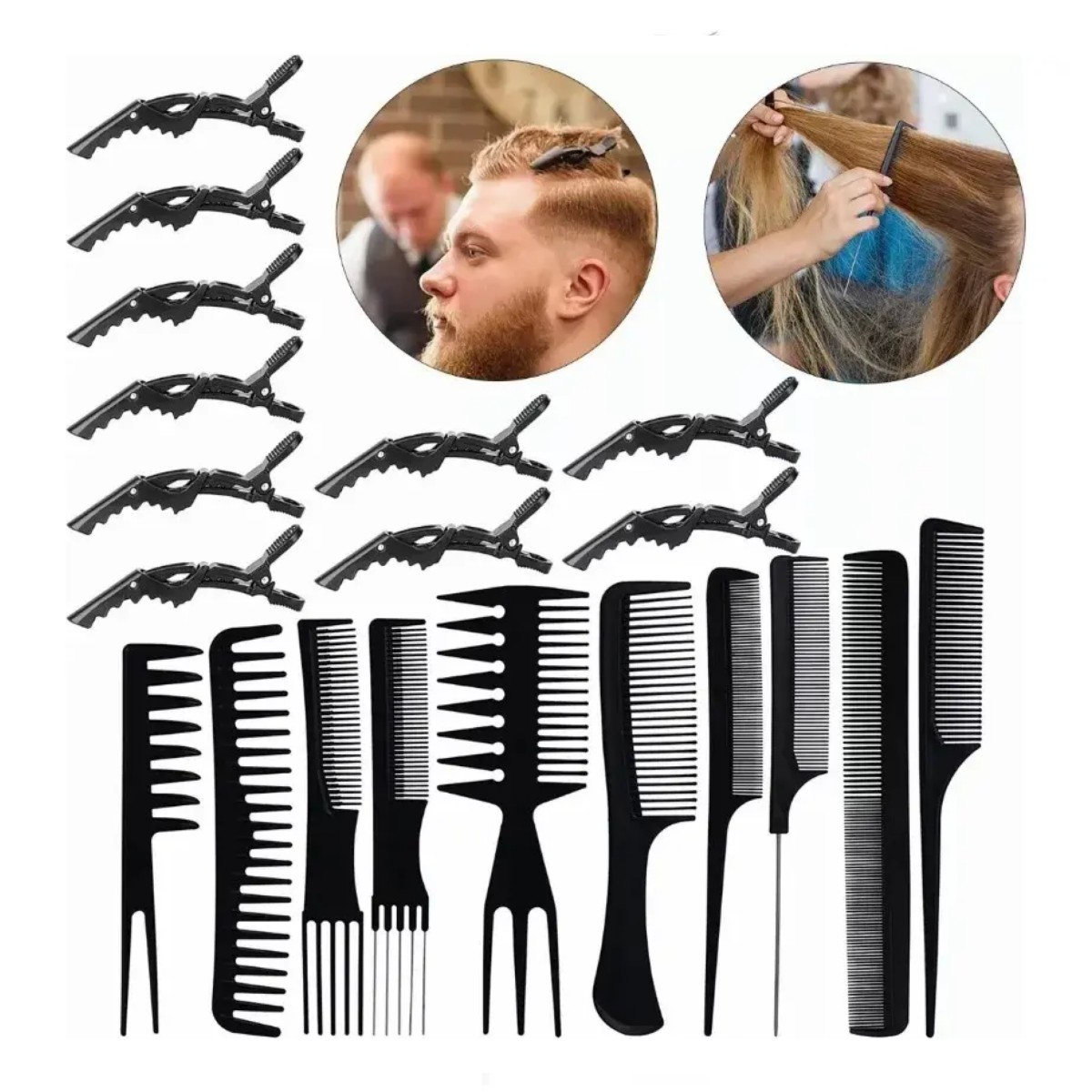 Peines Cepillos Peluquer&iacute;a Profesional 20pzs Cabello Negro image number null