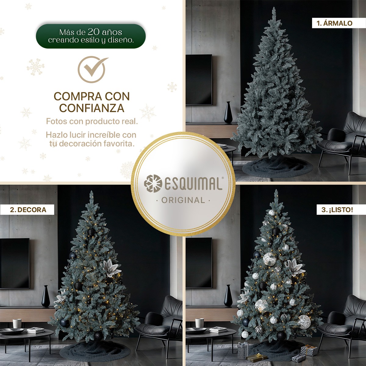 &Aacute;rbol de Navidad Pino Navide&ntilde;o de 1.8m 1000 Ramas - Gris para ESQUIMAL image number null