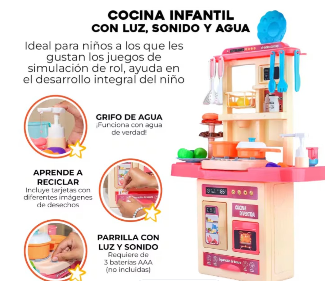 Cocina Infantil Juguete Ni&ntilde;os Con Luz Sonido + 53 Accesorios color rosa image number null