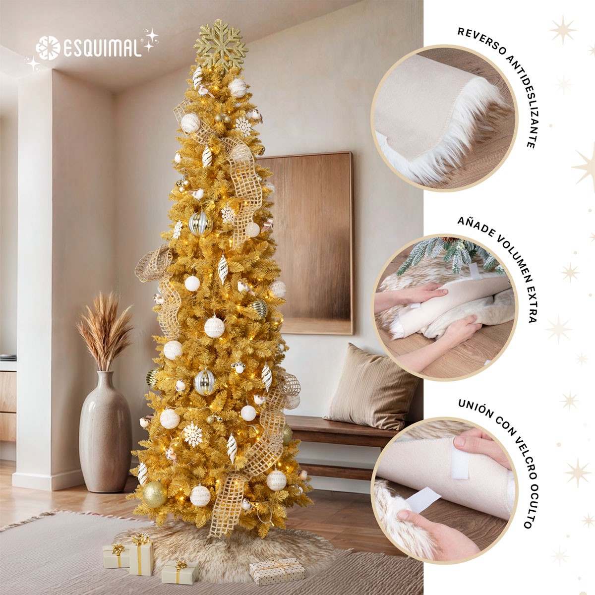 Pie de &Aacute;rbol de Navidad Afelpado Grande Tapete para Pino Navide&ntilde;o Falda para Decoraci&oacute;n Navide&ntilde;a Blanco - Caf&eacute; ESQUIMAL image number null