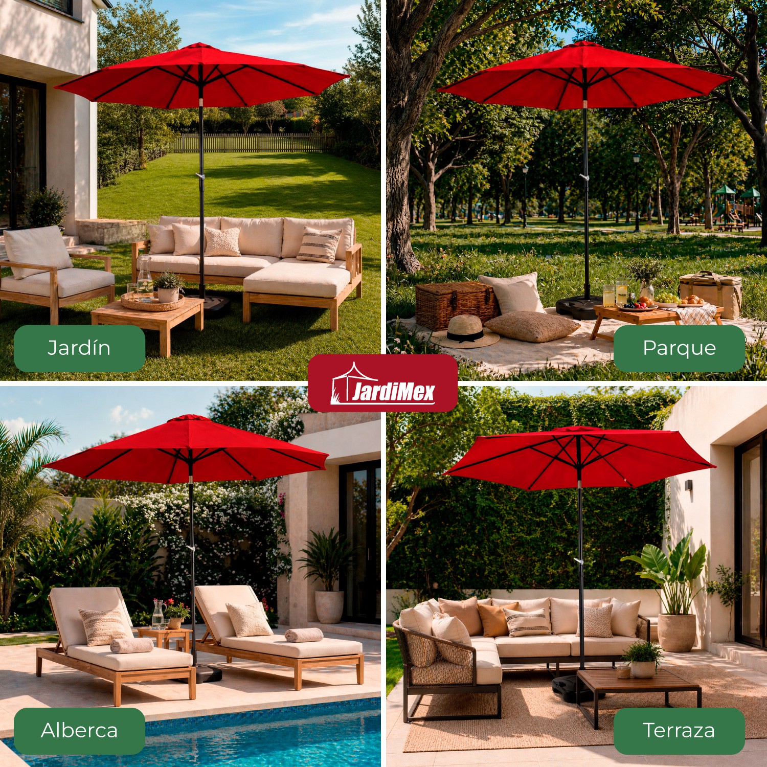Sombrilla Jardin Playa Sol Angulo 2,70 m Diametro Exterior Roja image number null