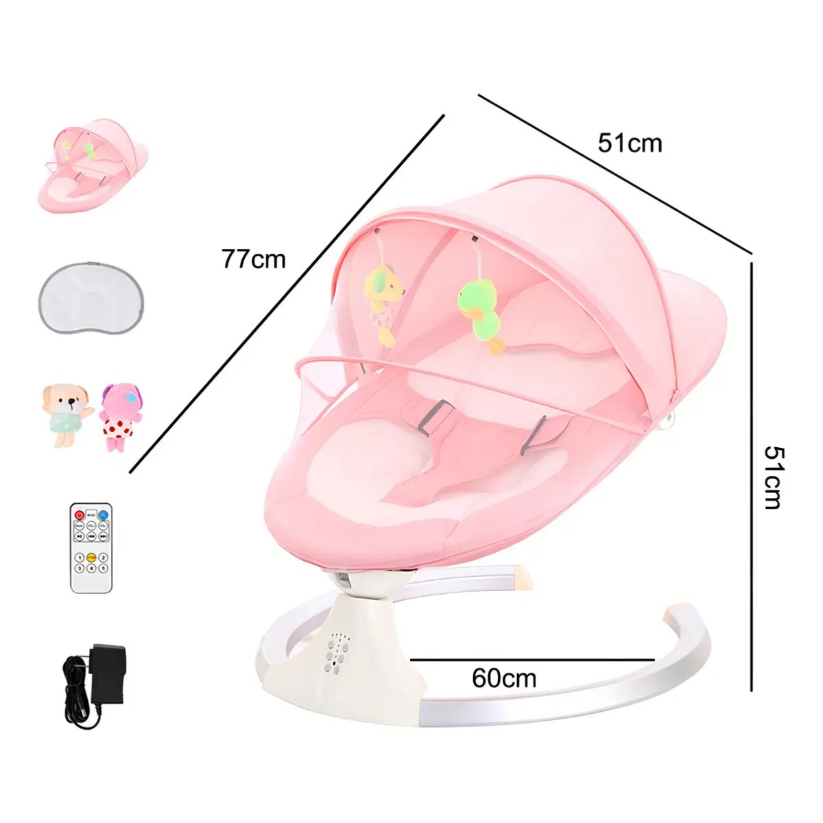 Mecedora El&eacute;ctrica Rosa para Beb&eacute; con Bluetooth y Mosquitera image number null