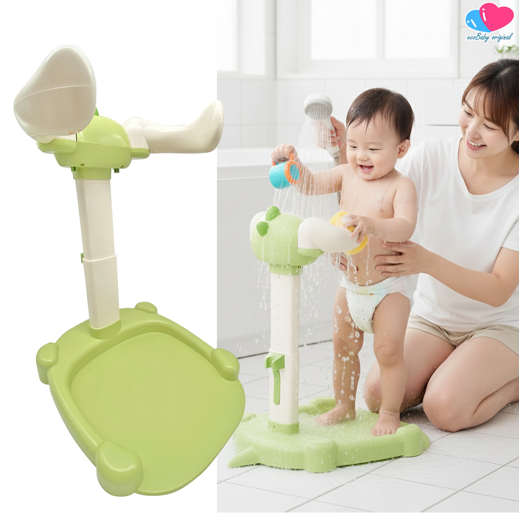 Soporte De Ba&ntilde;o Para Bebe Ecobaby Orginal Con Altura Ajustable Dinosaurio Verde image number null