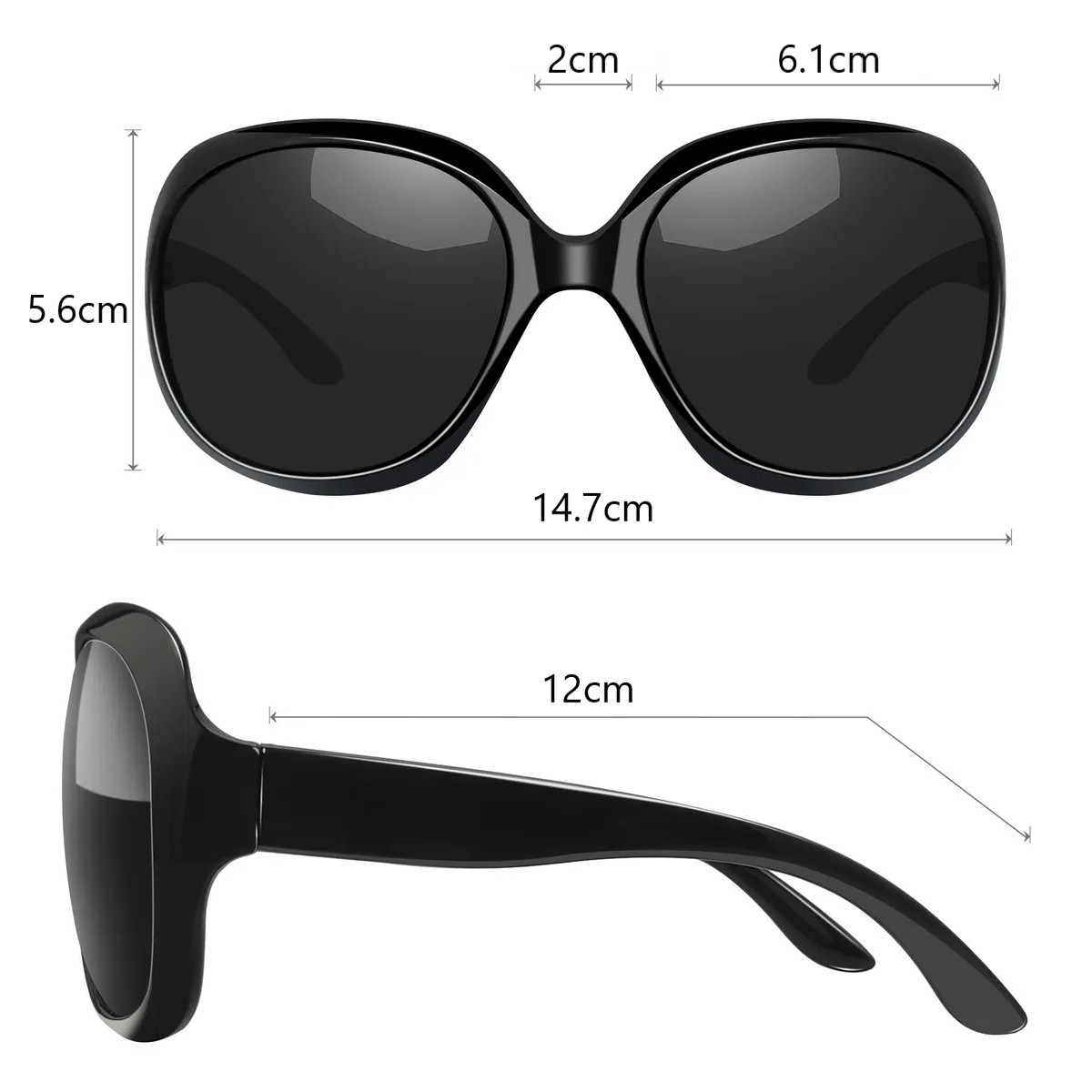 Lentes De Sol Mujer Polarizados Dama Grandes Uv400 Armaz&oacute;n Negro Cl&aacute;sicos image number null