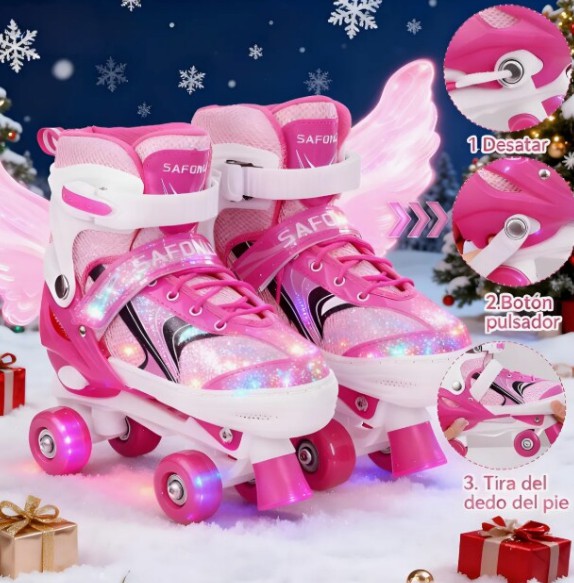 Patines De 4 Ruedas Ajustables Para Ni&ntilde;as Rosa M 21cm-23.5cm image number null