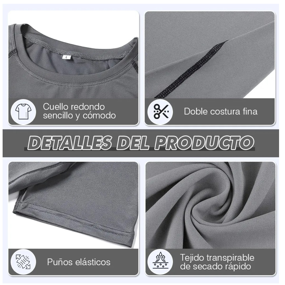 3pzs Playera Hombre Compresion Manga Larga Negro Blanco Gris Talla L image number null
