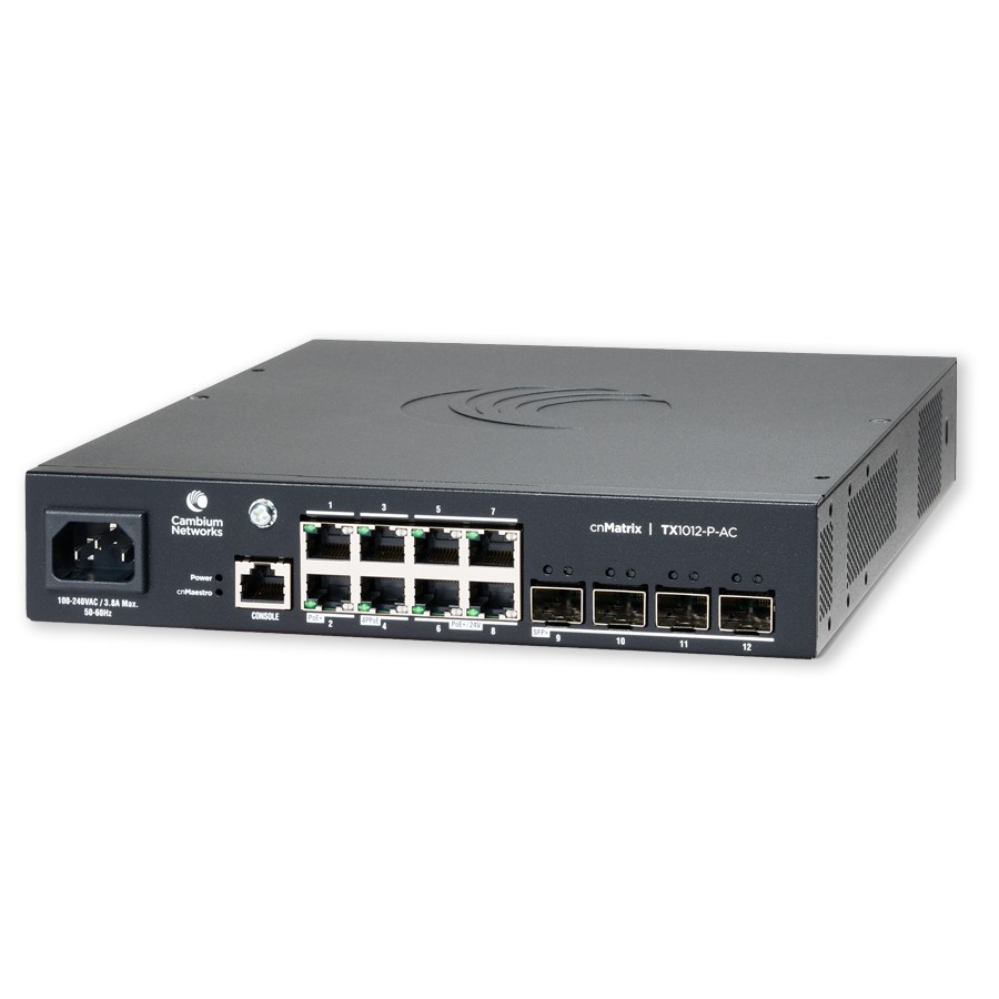 Switch Cambium cnMatrix TX1012-AC-P PoE 8 Puertos Gigabit + 4 SFP+ 200W L2/L3 Gesti&oacute;n Nube image number null